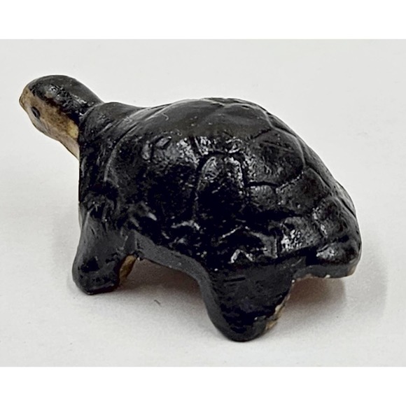 Vintage Miniature Ceramic Black Brown Turtle Figurine Made in Japan - Picture 3 of 4